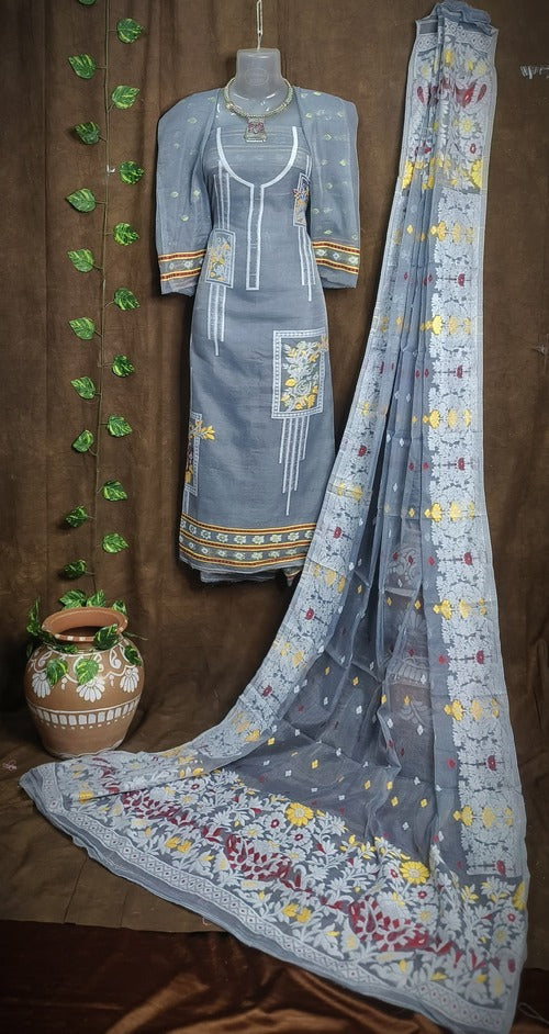 Grey color 2 pcs dhakai jamdani suit set