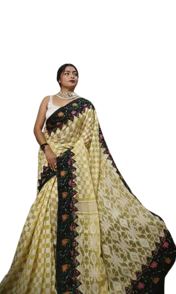 Beige Base Dhakai Jamdani Saree with Heavy Embroidered Border | Traditional Buti Design | Elegant Festive Saree