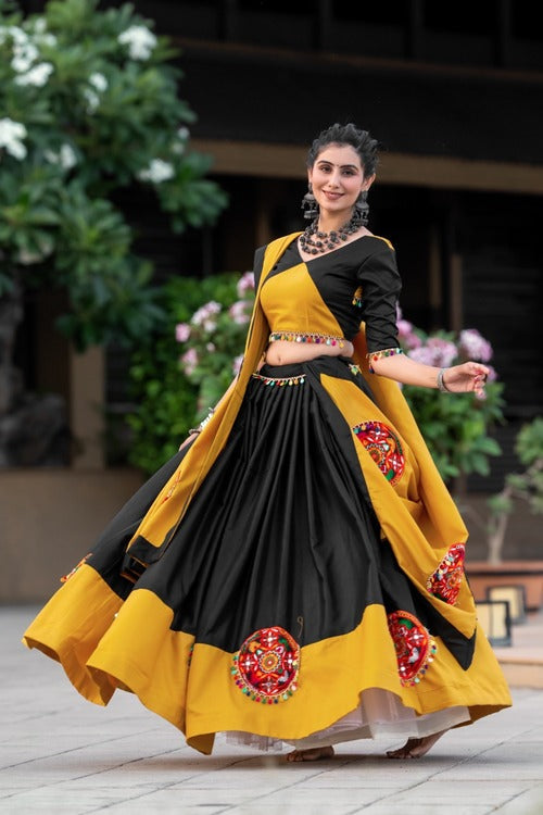 Stunning Black Sequins Butta Work Cotton Silk Lehenga with Georgette Dupatta and Unstitched Blouse - Perfect for Festive Occasions