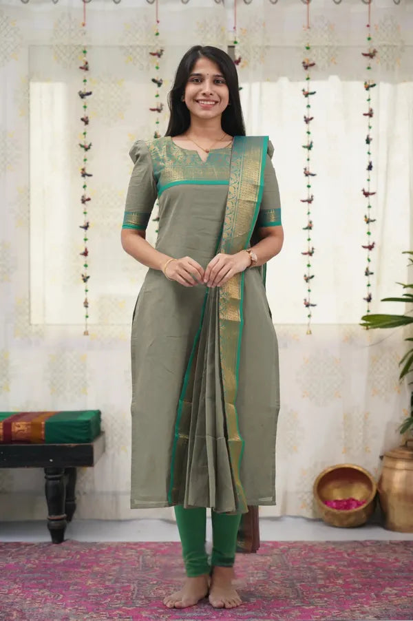 Grey Cotton Kurta with Dupatta Set for Women