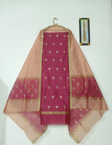 Dark pink top with beige color dupatta hand Work Chanderii 2 pcs Suit