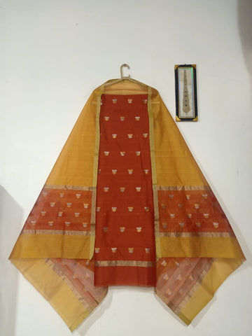 Red top with mustard yellow color dupatta hand Work Chanderi 2 pcs Suit