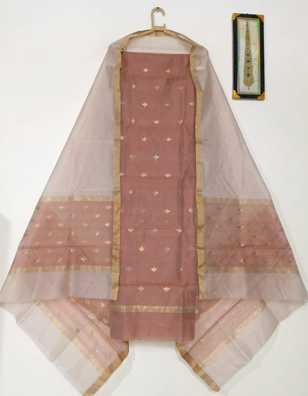 Peach top with beige color dupatta hand Work Chanderi 2 pcs Suit