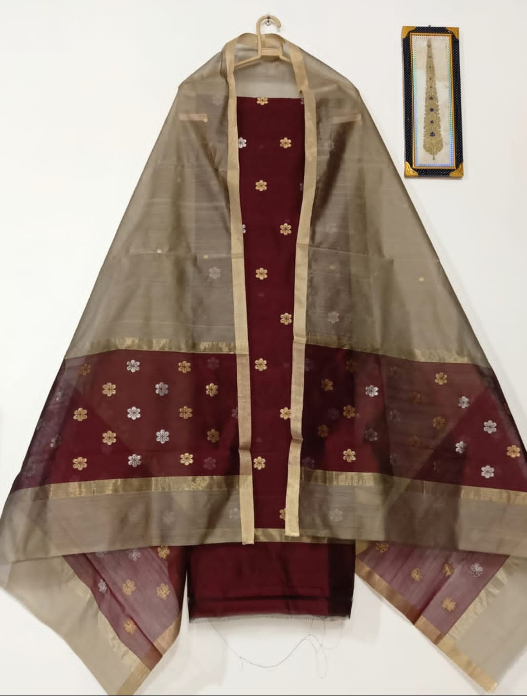 Coffee top with light brown color dupatta hand Work Chanderi 2 pcs Suit