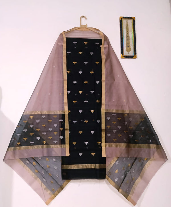 Black top with pinkishi color dupatta hand Work Chanderi 2 pcs Suit