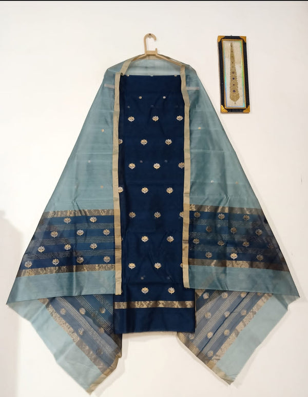 Royal blue top with light blue color dupatta hand Work Chanderi 2 pcs Suit