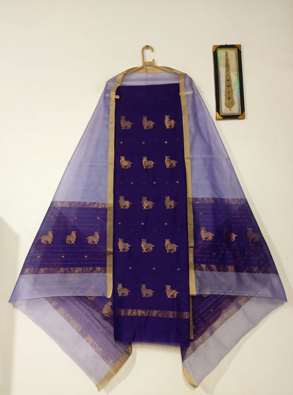 Royal blue top with purple color dupatta hand Work Chanderi 2 pcs Suit