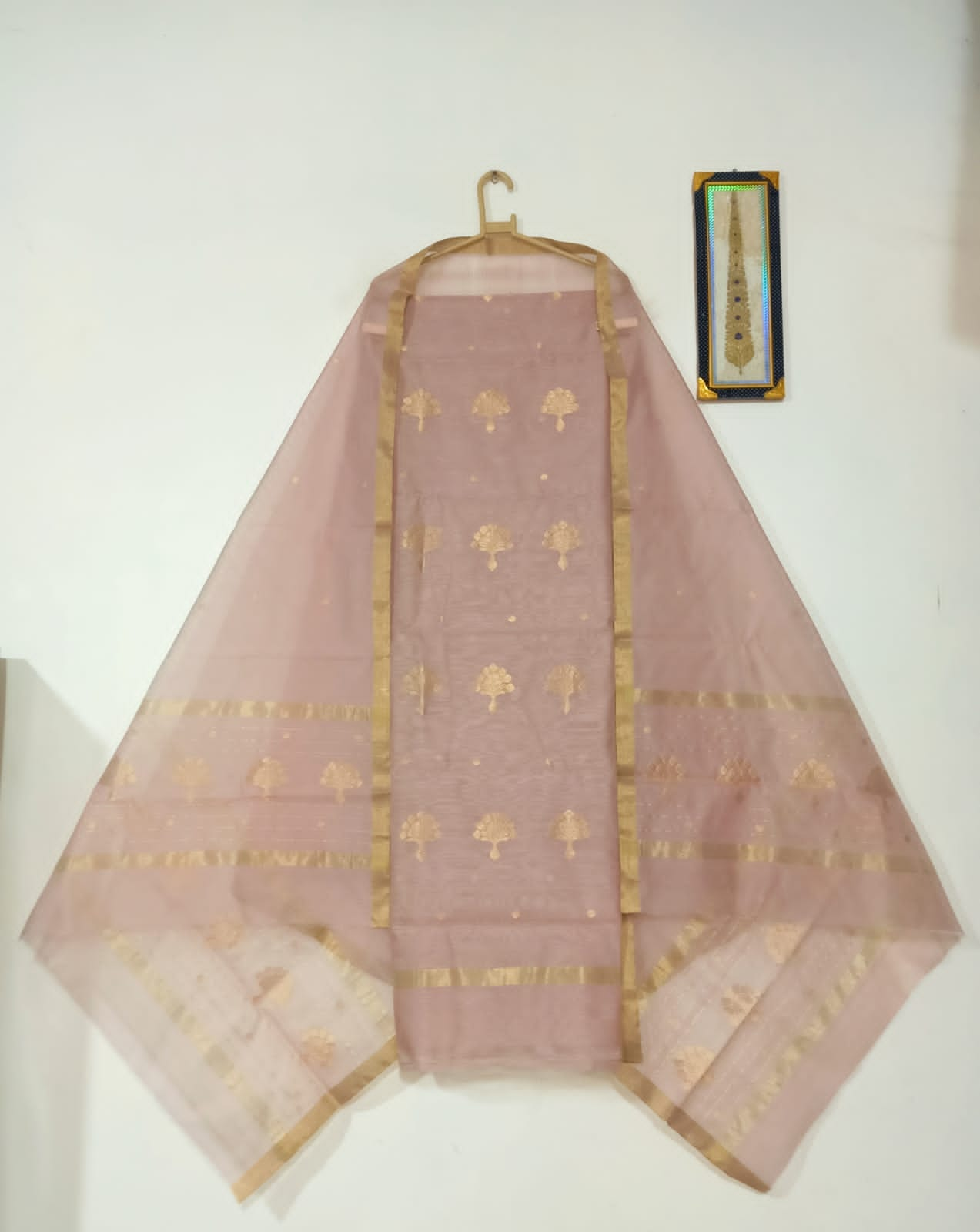 Peachish top with same color dupatta hand Work Chanderi 2 pcs Suit