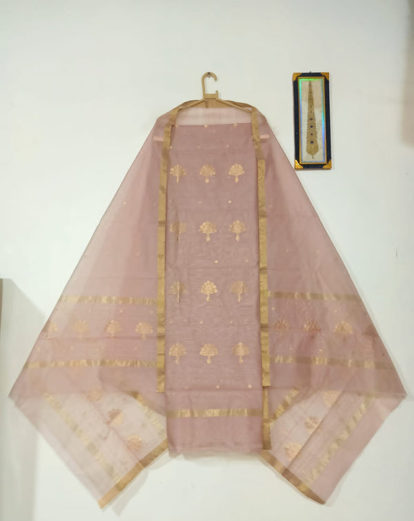 Peachish top with same color dupatta hand Work Chanderi 2 pcs Suit