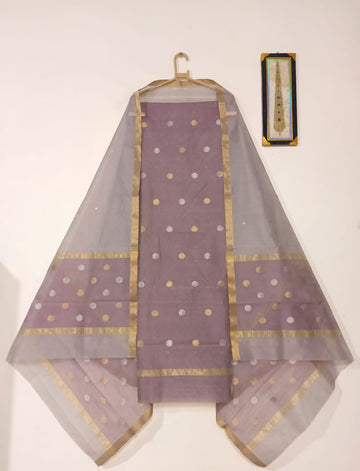 Mauve top with grey color dupatta hand Work Chanderi 2 pcs Suit