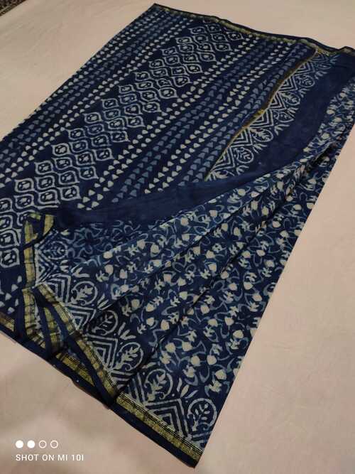 Hand block indigo print Chanderi cotton silk saree9