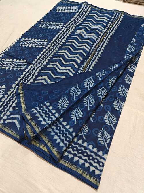 Hand block indigo print Chanderi cotton silk saree18