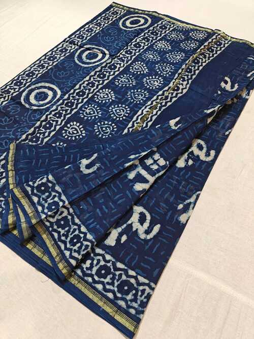 Hand block indigo print Chanderi cotton silk saree19