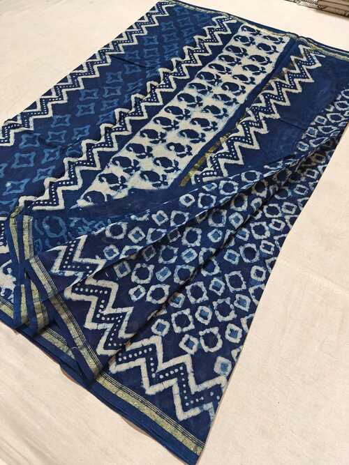 Hand block indigo print Chanderi cotton silk saree20