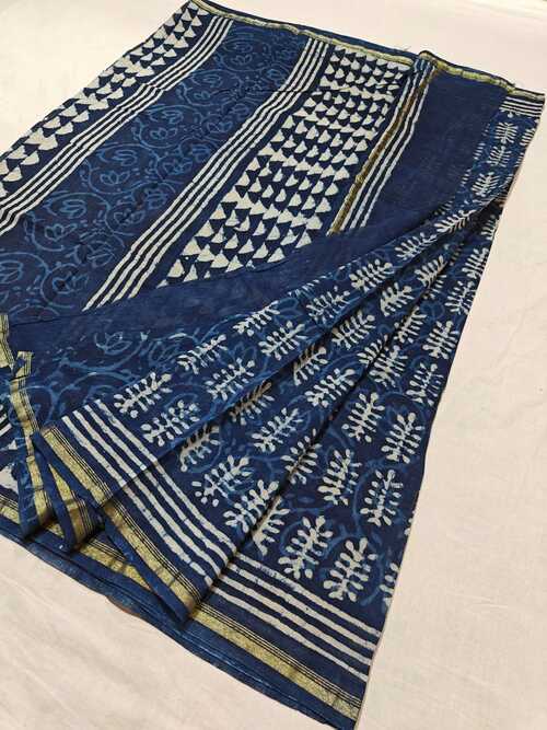 Hand block indigo print Chanderi cotton silk saree21