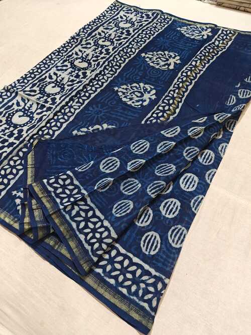 Hand block indigo print Chanderi cotton silk saree23