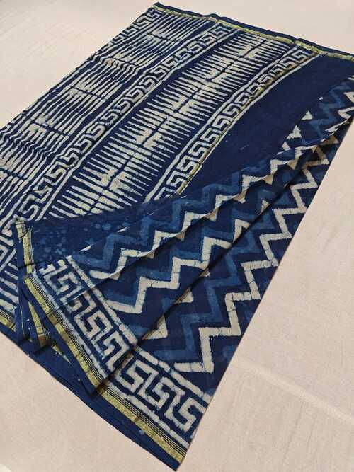 Hand block indigo print Chanderi cotton silk saree29