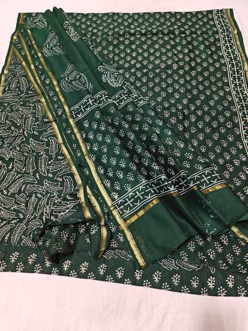 Bottle Green Chanderi Cotton Silk Suit Set | 3-Piece Unstitched Handcrafted Suit for Formal & Casual Wear