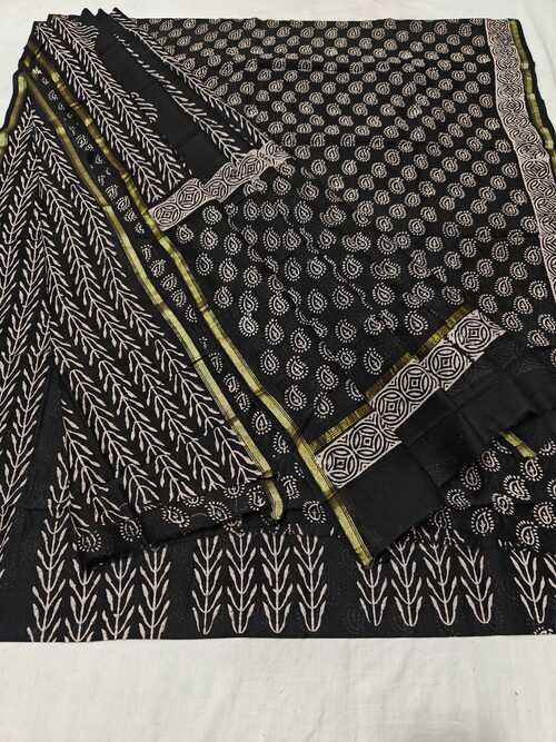 Black 3-Piece Chanderi Cotton Silk Suit Set | Handwork Design | Unstitched Fabric for Formal & Casual Wear