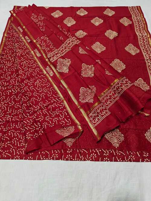 Red Chanderi Cotton Silk Suit Set | 3-Piece Handwork Design | Unstitched Fabric for Festive & Formal Wear