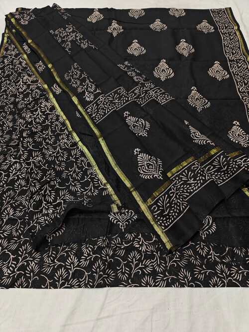 Black 3-Piece Unstitched Chanderi Cotton Silk Suit Set – Elegant Handwork Design for Every Occasion