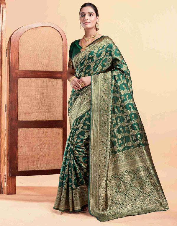 Elegant Green Silk Woven Saree with Matching Blouse Piece - Luxurious Traditional Wear for Women