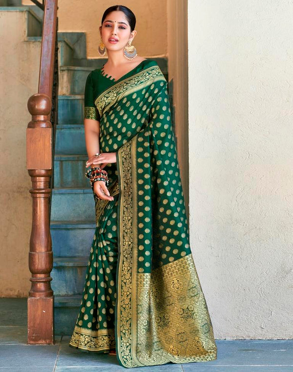 Green Color Silk Woven Saree for Women | Elegant Art Silk Saree with Matching Blouse Piece | Traditional & Festive Wear