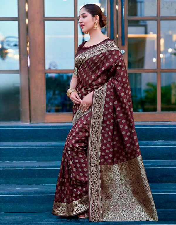 Maroon Color Silk Woven Saree | Elegant Art Silk Saree for Festive & Party Wear | 5.5m Saree with 0.8m Blouse Piece Included