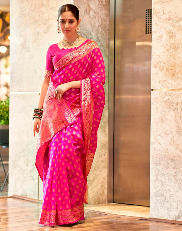 Elegant Pink Color Silk Woven Saree | Premium Art Silk Saree with 5.5m Length & Matching Blouse Piece | Perfect for Weddings & Festive Wear