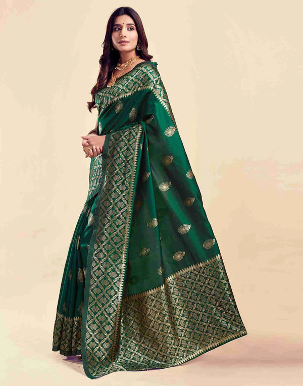 Radiate Elegance with a Green Silk Woven Saree – Premium Quality with Intricate Craftsmanship