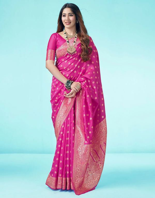 Elegant Pink Color Silk Woven Saree – Traditional Art Silk Saree with Blouse Piece