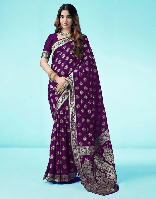 Elegant Purple Silk Woven Saree - Art Silk Fabric, Unstitched Blouse, Perfect for Ethnic Occasions