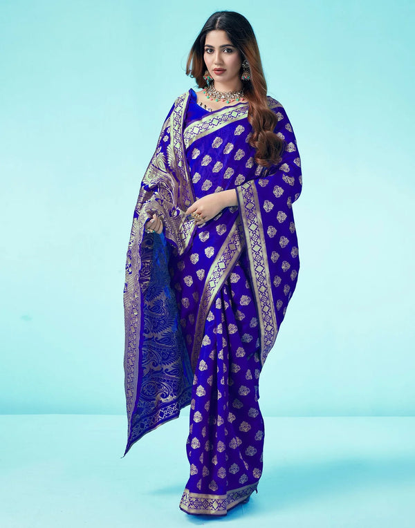 Royal Blue Silk Woven Saree - Art Silk Fabric with Blouse Piece, Elegant Ethnic Wear for Every Occasion