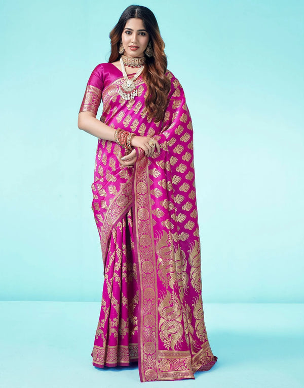 Graceful Rani Pink Silk Woven Saree - Art Silk Fabric with Unstitched Blouse Piece, Perfect for Celebrations