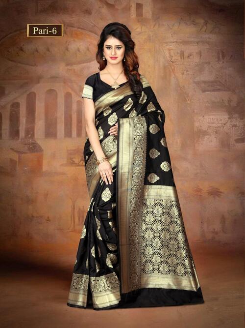 Elegant Black Banarasi Silk Saree with Woven Jacquard Design – Timeless Ethnic Wear for Weddings and Festivals