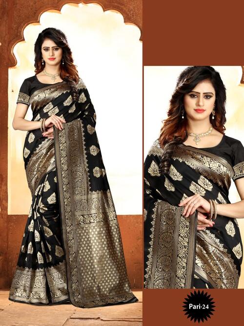 Timeless Black Banarasi Silk Woven Saree with Intricate Jacquard Design – Perfect for Weddings and Festive Celebrations