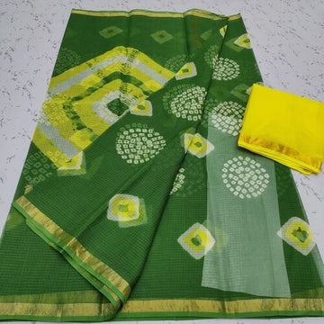 Mehandi green bandhani printed saree