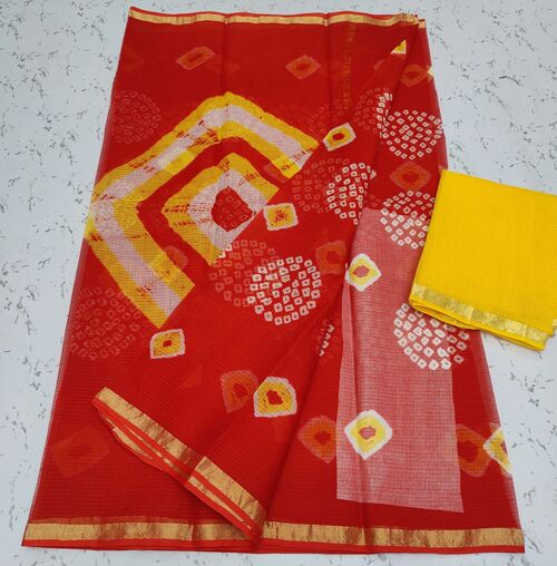 Red color bandhani printed saree