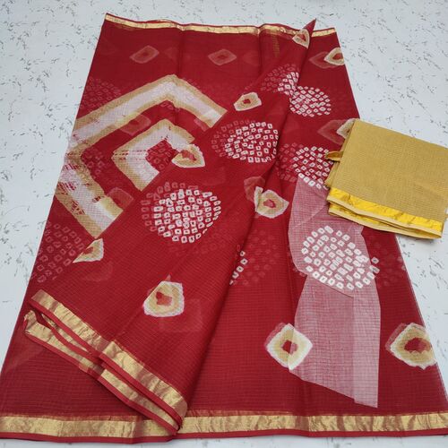 Deep Red color bandhani printed saree