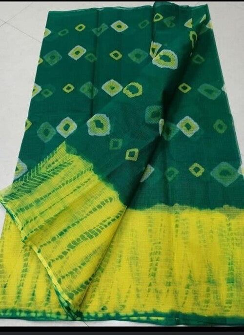 Green color bandhani printed saree