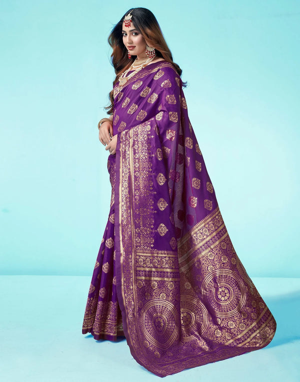 Elegant Purple Color Silk Woven Saree – Premium Art Silk Saree with Unstitched Blouse Piece