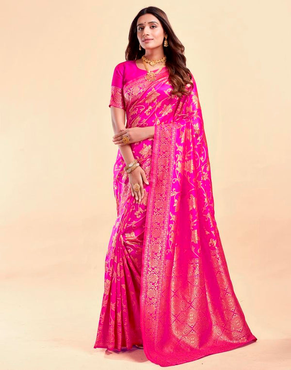 Elegant Pink Silk Woven Saree with Jacquard Border – Premium Banarasi Silk Saree for Weddings, Festivals, and Special Occasions