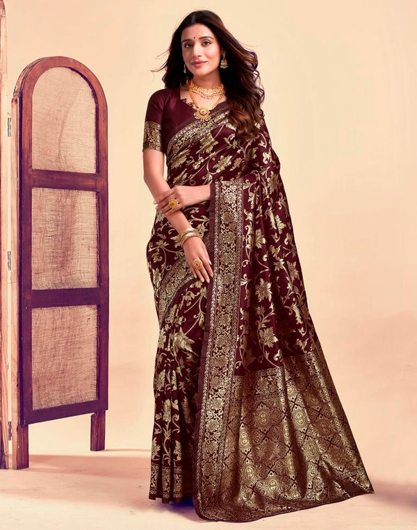 Graceful Maroon Color Silk Woven Saree – Zari Woven Silk Saree with Matching Border Blouse Piece