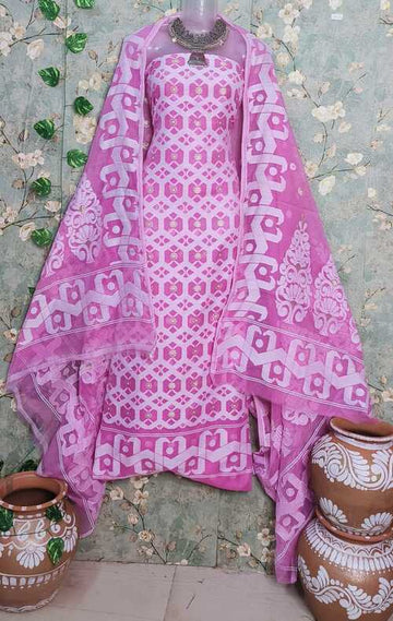 Light pink & white color dhakai jamdani 2pcs suit set