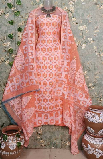 Light orange & white color dhakai jamdani 2pcs suit set