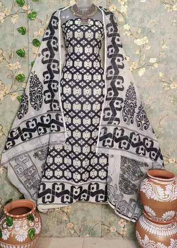 White & black color dhakai jamdani 2pcs suit set