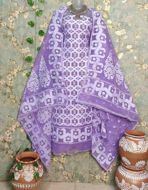 Purple & white color dhakai jamdani 2pcs suit set