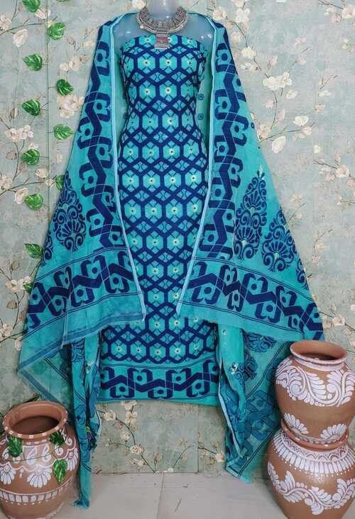 Blue & navy blue color dhakai jamdani 2pcs suit set