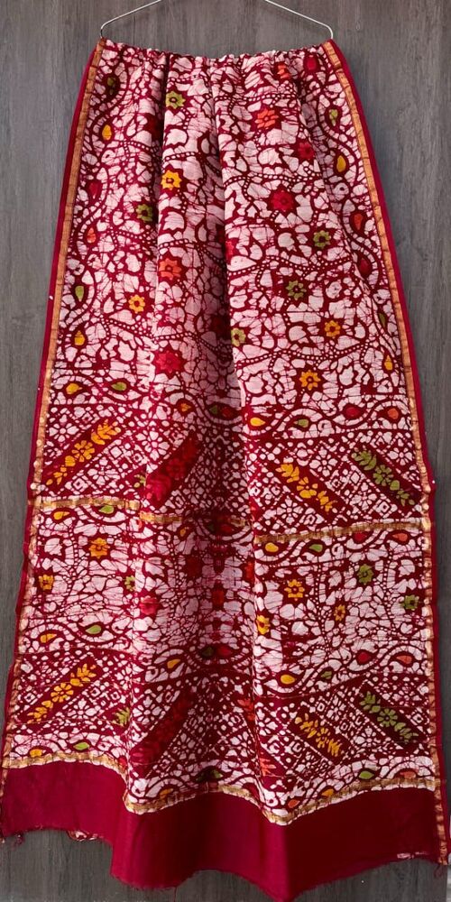 Maroon & Multi Handblock Bagru Printed Chanderi Saree