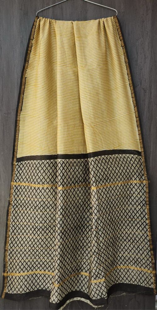 Light Yellow & Black Handblock Bagru Printed Chanderi Saree